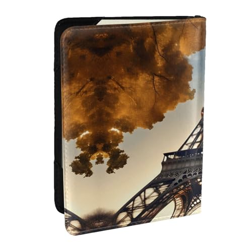 Reisepasshülle mit schönem Eiffelturm-Motiv, mit Kreditkartenfach, Leder, Reisepasshülle, für Damen, Herren, Familienausweis, Reisen, Schwarz , Einheitsgröße von EdWal