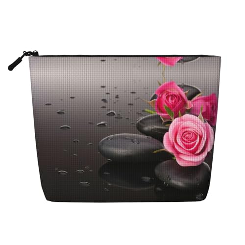 Spa Make-up-Tasche mit Stein- und Rosenblumen-Druck, tragbare Kosmetiktasche, Kulturbeutel, geräumiger Reise-Make-up-Organizer, Schwarz , Einheitsgröße Spa Make-up-Tasche mit Stein- und Rosenblumen-Druck, tragbare Kosmetiktasche, Kulturbeutel, geräumiger Reise-Make-up-Organizer, Schwarz , Einheitsgröße von EdWal