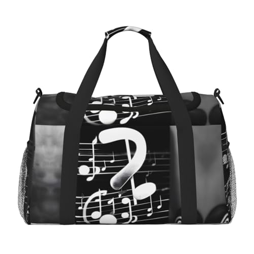 Wochenendtasche mit Musiknoten-Druck, für Damen, Reisetasche, persönliche Gegenstände, Reisetasche, Gepäck, Reisezubehör, Schwarz / Weiß, Schwarz , Einheitsgröße von EdWal