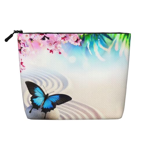 Zen Design Make-up-Tasche mit Schmetterlings-Druck, tragbare Kosmetiktasche, Kulturbeutel, geräumiger Reise-Make-up-Organizer, Schwarz , Einheitsgröße von EdWal