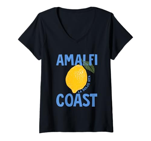 Damen Amalfiküste Italienische Zitrone Italien Sommerurlaub Minimalismus T-Shirt mit V-Ausschnitt von Edana in America