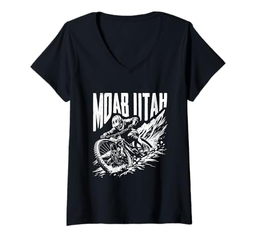 Damen Biker Reiten Downhill Vintage Moab Utah Mountainbike T-Shirt mit V-Ausschnitt Damen Biker Reiten Downhill Vintage Moab Utah Mountainbike T-Shirt mit V-Ausschnitt von Edana in America