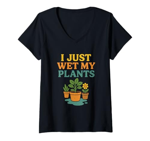 Damen I Just Wet My Plants Lustiges Gärtnern im Vintage-Retro-Design T-Shirt mit V-Ausschnitt Damen I Just Wet My Plants Lustiges Gärtnern im Vintage-Retro-Design T-Shirt mit V-Ausschnitt von Edana in America