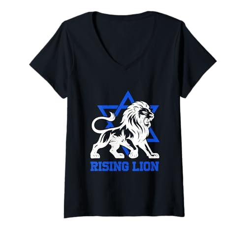 Damen Jerusalem Israel Rising Lion Jüdischer Davidstern Vintage T-Shirt mit V-Ausschnitt von Edana in America