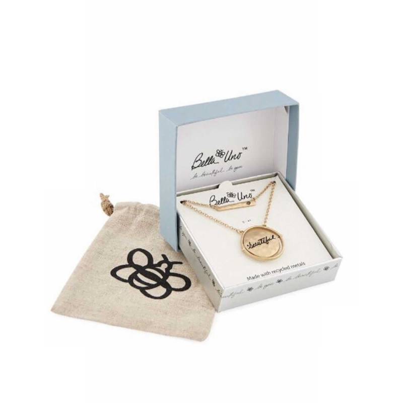 Bella Uno "Schöne" Scheibe Gravur Flip Anhänger Goldton Bumble Bee Bar Zweireihig Recycled Halskette Geschenkboxed Mit Staubbeutel N-03 von EdandRay