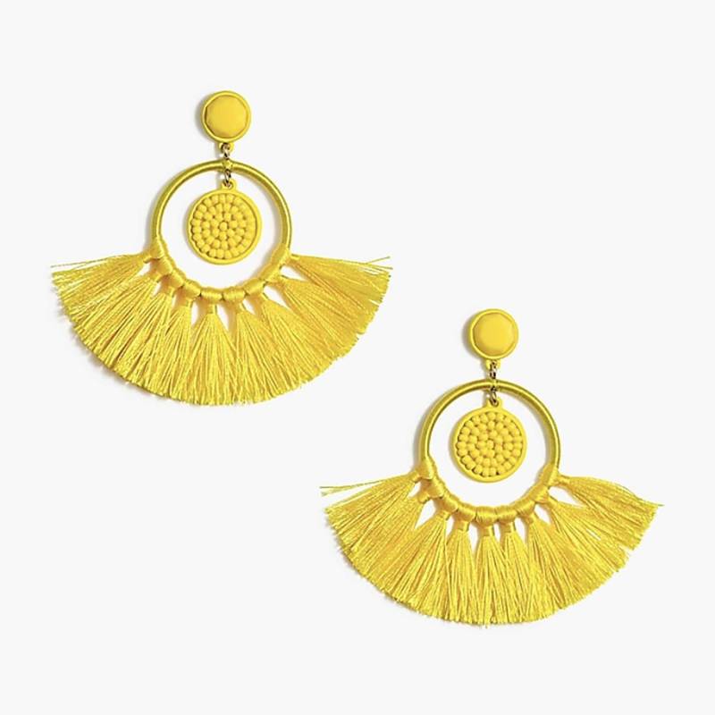 J. Crew Vintage Cubic Zirkonia Neon Papaya, Helles Zitronengelb Und Weiße Perlen Quaste Statement Fransen Ohrringe von EdandRay