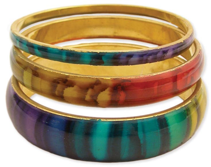 Regenbogen Tiger Gestreift Tie Dye Animal Print Design Vergoldet Set Von 3 Emaille Armreifen Armbänder Brlt-0121 von EdandRay