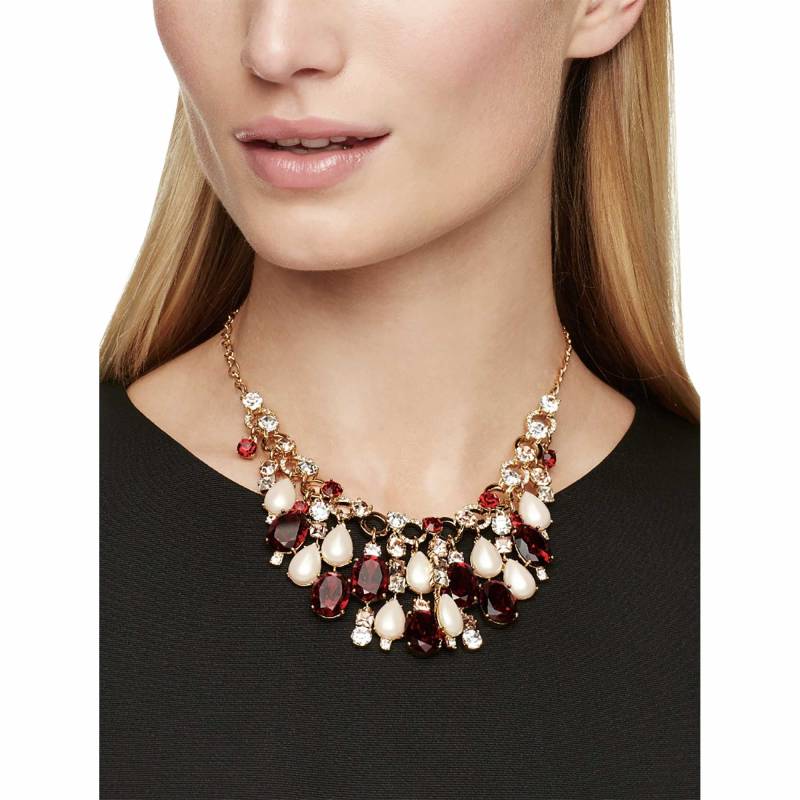 Wunderschöne Signierte Kate Spade 12 Karat Vergoldet Rubinrot Glaskristalle Perle Mix Statement Einstellbar Halskette Original Tags Dust Bag N-01 von EdandRay