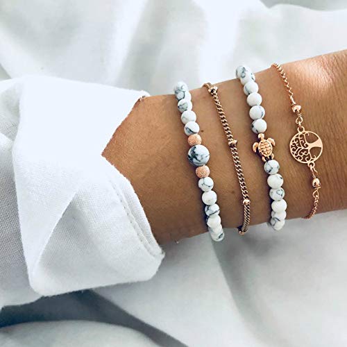 Edary Armband-Set mit Quasten, weißes Marmor-Armband, mit Herz, Perlen-Handkette, verstellbar, für Damen und Mädchen (4 Stück 4) von Edary