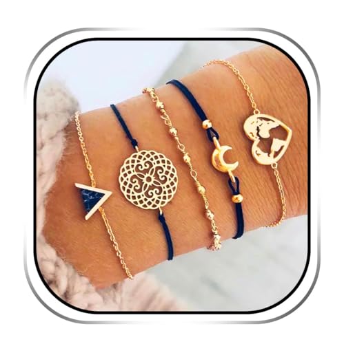 Edary Boho Armbänder Set 6 Stück Sterne Mond Perlen Edelstein Armband Handgemachte Handgemachte Kette für Frauen Mädchen von Edary