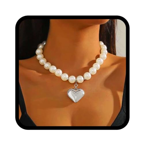 Edary Boho-Halskette mit Herzanhänger, silberne Perlenkette, Strand-Halsschmuck, Accessoires für Frauen von Edary