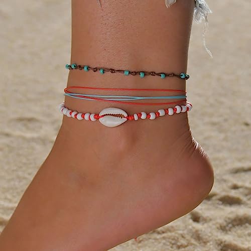 Edary Boho Fußkettchen Türkis Muscheln Fußkette Perlen Fußkettchen Strand Fußkette Schmuck für Frauen und Mädchen von Edary