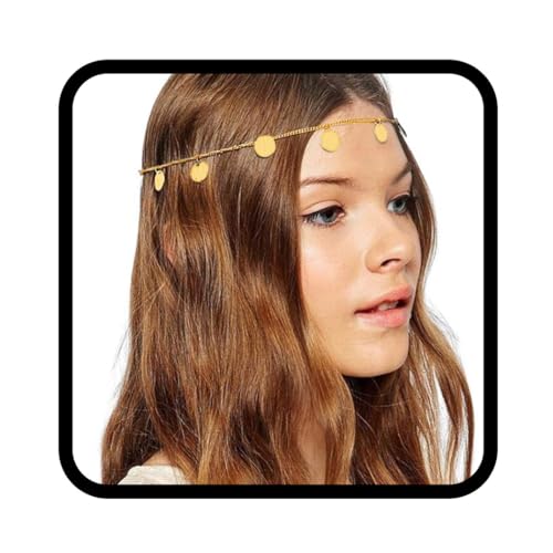 Edary Boho Pailletten Kopfkette Gold Quaste Kopfschmuck Prom Festival Stirnkette Hochzeit Bauchtänzerin Haarschmuck Schmuck für Frauen und Mädchen von Edary