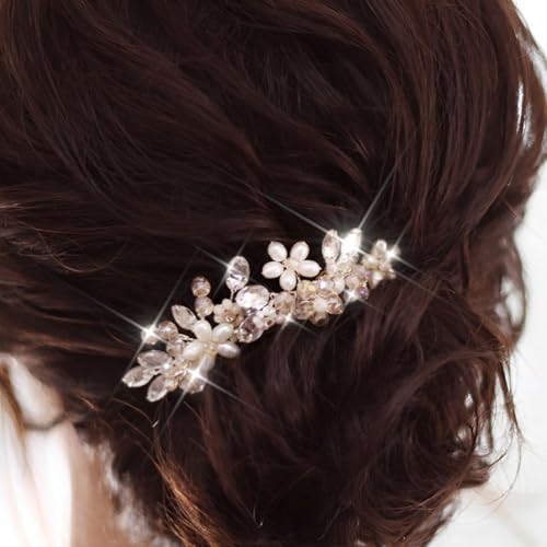 Edary Braut Hochzeit Haarschmuck Silber Blumen Haarnadeln Perlen Kristall Haarspange für Damen (2 Stück) von Edary