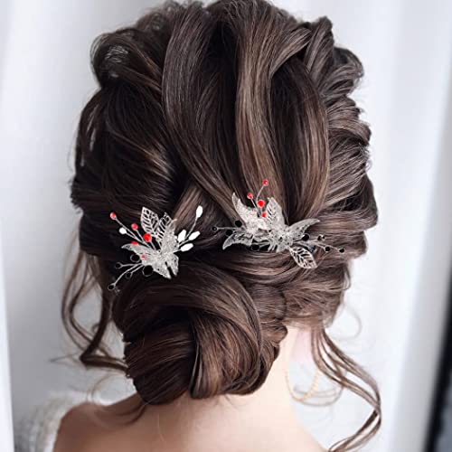 Edary Braut Hochzeit Haarnadeln Silber Schmetterling Haarschmuck Perlen Haarspangen für Damen (2 Stück) von Edary