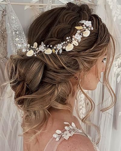 Edary Braut Hochzeit Haarranke Lila Strass Braut Haarteil Kristall Haarschmuck Hochzeit Blatt Stirnband für Frauen und Mädchen von Edary