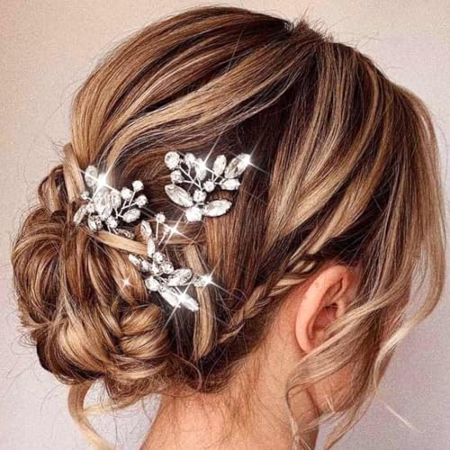 Edary Braut Haarschmuck Hochzeit Silber Strass Haarnadeln Kristall Haarteile für Frauen und Mädchen (3 Stück) von Edary