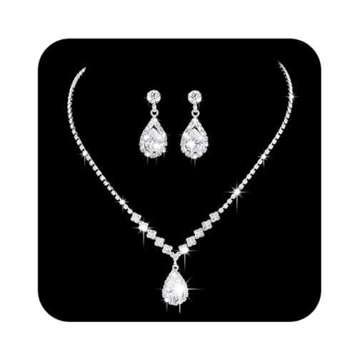 Edary Braut Kristall Halskette Ohrringe Set Braut Hochzeit Schmuck Sets Strass Choker Halskette Abschlussball Kostüm Schmuck Set für Damen von Edary