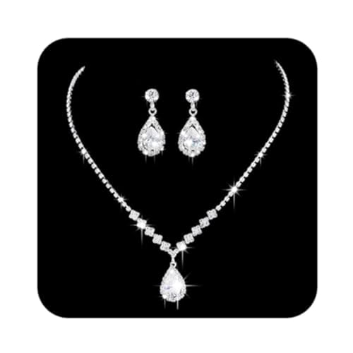 Edary Braut Hochzeit Schmuck Set Silber Strass Kristall Halsketten Ohrringe Schmuckset Hochzeit Prom für Frauen Braut von Edary
