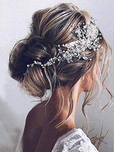 Edary Braut Hochzeit Haarranbe Strass Braut Stirnband Silber Perle Kopfschmuck Kristall Braut Haarschmuck für Frauen und Mädchen von Edary