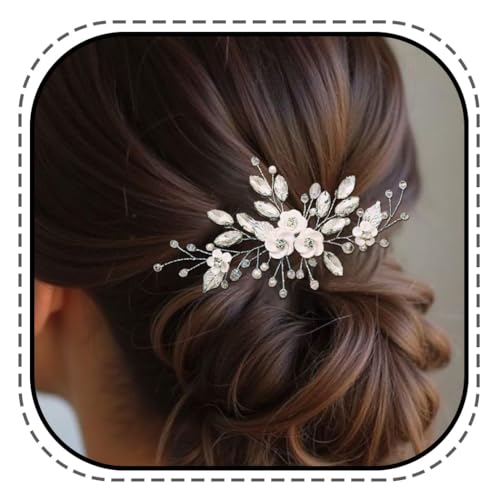 Edary Braut Haarschmuck Hochzeit Silber Perlen Haarkamm Kopfschmuck Kristall Haarspange für Frauen und Mädchen von Edary
