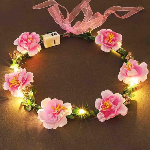 Edary LED-Blumenkrone, Stirnband, beleuchteter Kranz, Kopfschmuck, Brautschmuck, Blumenfestival, Kopfschmuck, Halloween-Party, Haarschmuck für Braut, Frauen und Mädchen (Rosa) von Edary