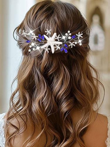 Edary Seestern-Hochzeits-Haarranke, silberner Kristall, Braut-Haarschmuck, Perlen-Haarschmuck, Braut-Muschel-Stirnband für Frauen und Mädchen von Edary