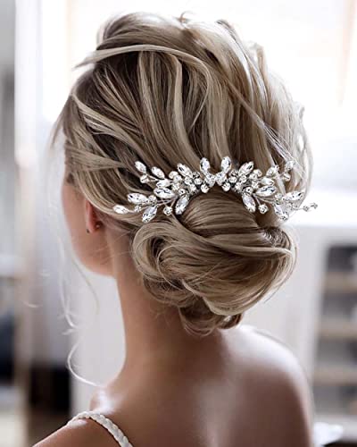 Edary Silber Braut Hochzeit Haarkamm Strass Kopfschmuck Kristall Braut Seitenkamm Glitzer Braut Haarschmuck für Frauen und Mädchen 2 Stück von Edary