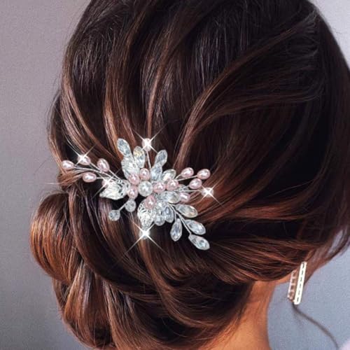 Edary Kristall Braut Haarschmuck Silber Perlen Haarkamm Hochzeit Strass Haarnadeln für Frauen und Mädchen von Edary