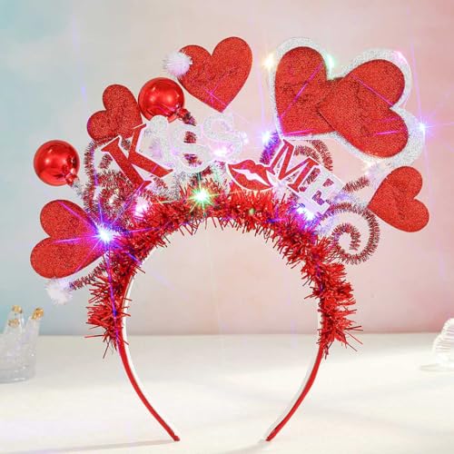 Edary Herz Haarreif leuchtende Valentinstag Stirnband LED Halloween Haarschmuck Pailletten Haarband Blume Kopfbedeckung für Festival Party Haarschmuck (Rot 2) von Edary