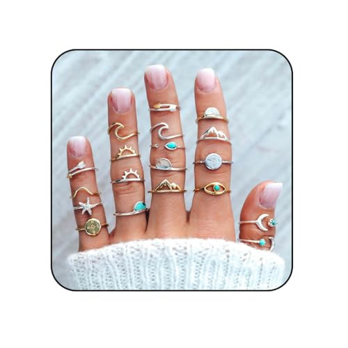 Edary Vintage Knöchelringe stapelbar Silber Gelenk Nagel Ring Kristall Ringe Set Gelenk Fingerring für Frauen und Mädchen (19 Stück) von Edary