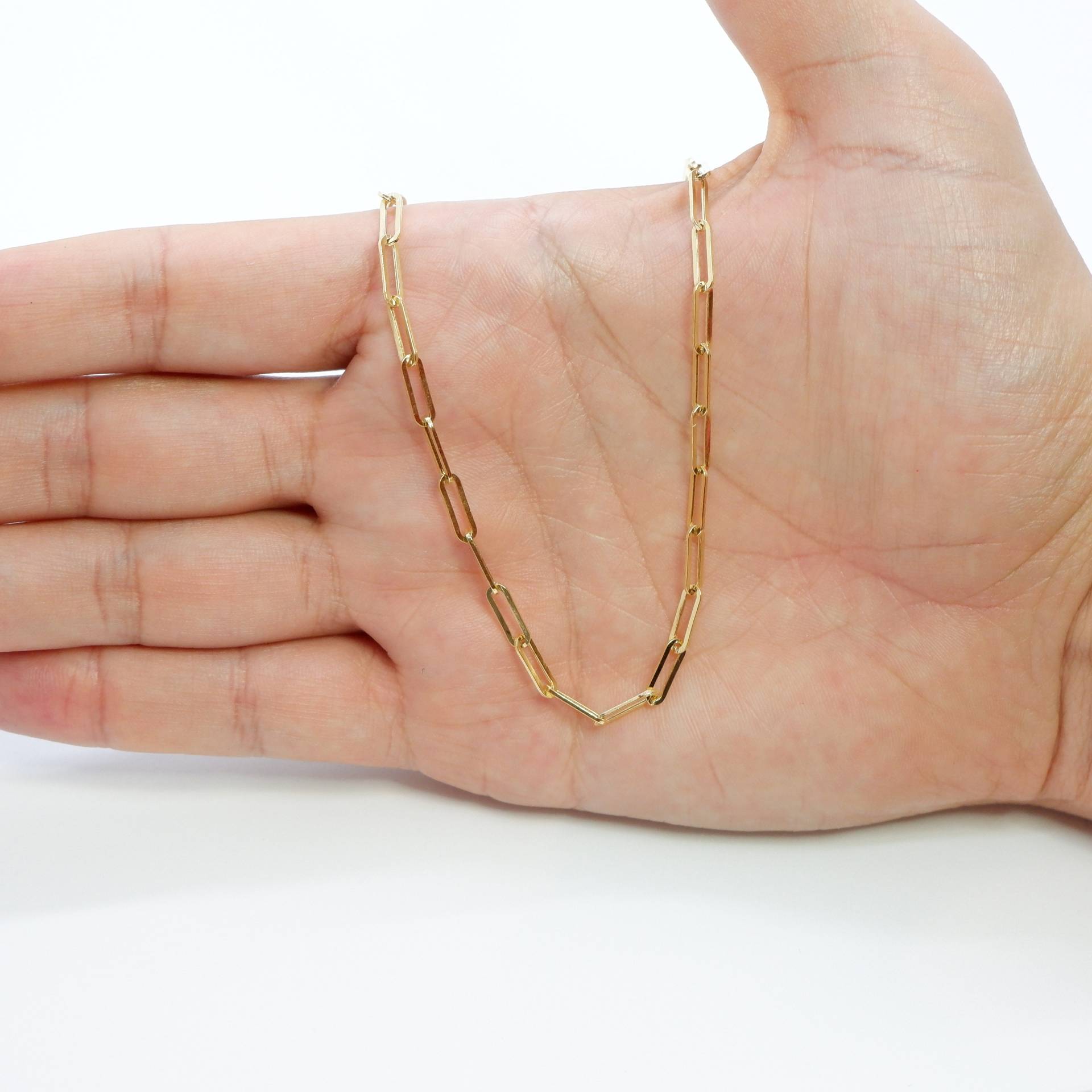 14K Echt Gold Büroklammer Kette Halskette Gelb 3, 1mm Büroklammern Gliederkette Halskette, Geschichtete Unisex von EddaJewelryDesign