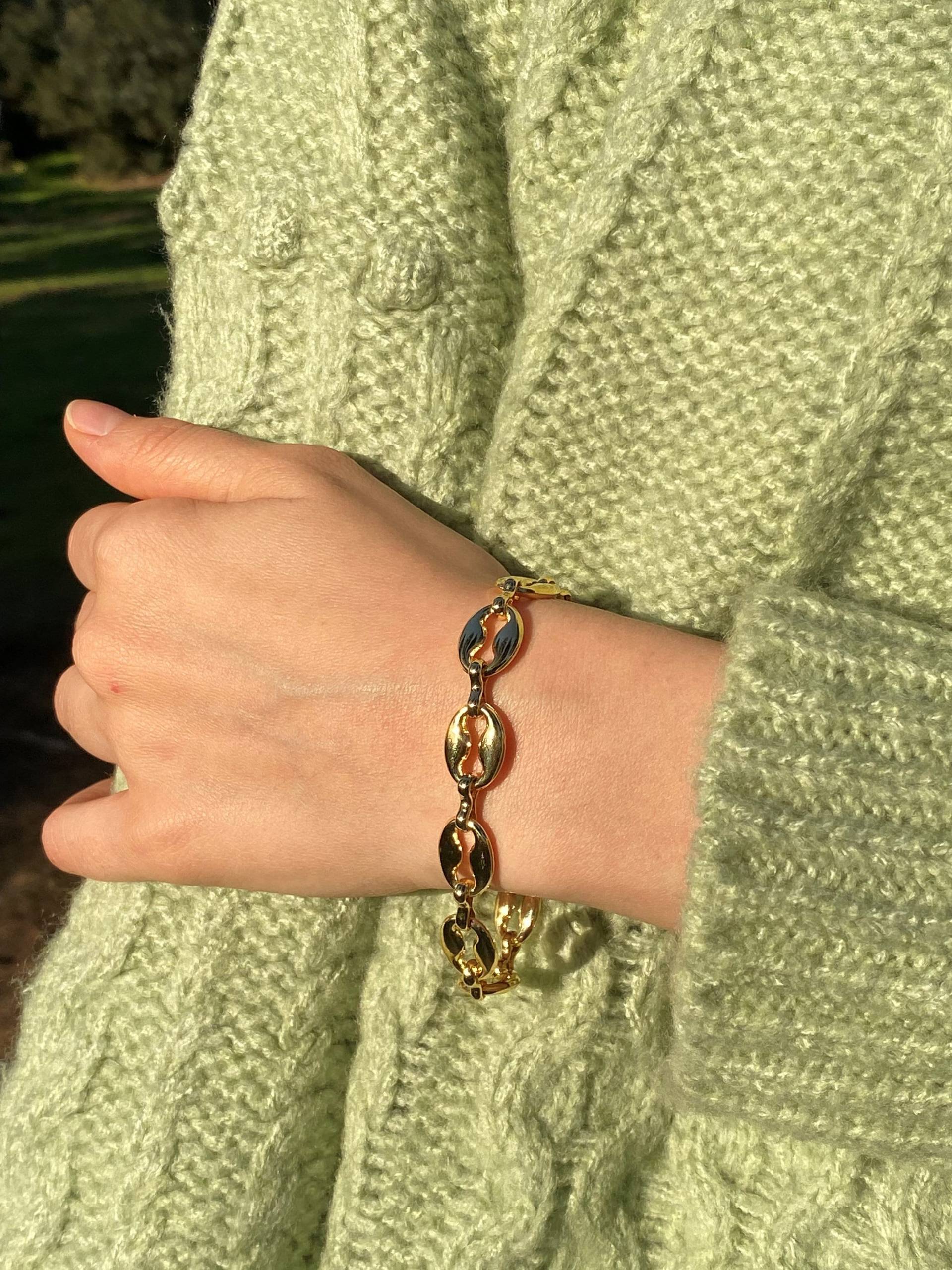 14K Gold Puffed Marine Gliederkettenarmband 12mm Mariner Armband, Unisex Armband Layering 14K Gold Puffed Marine Gliederkettenarmband 12mm Mariner Armband, Unisex Armband Layering von EddaJewelryDesign