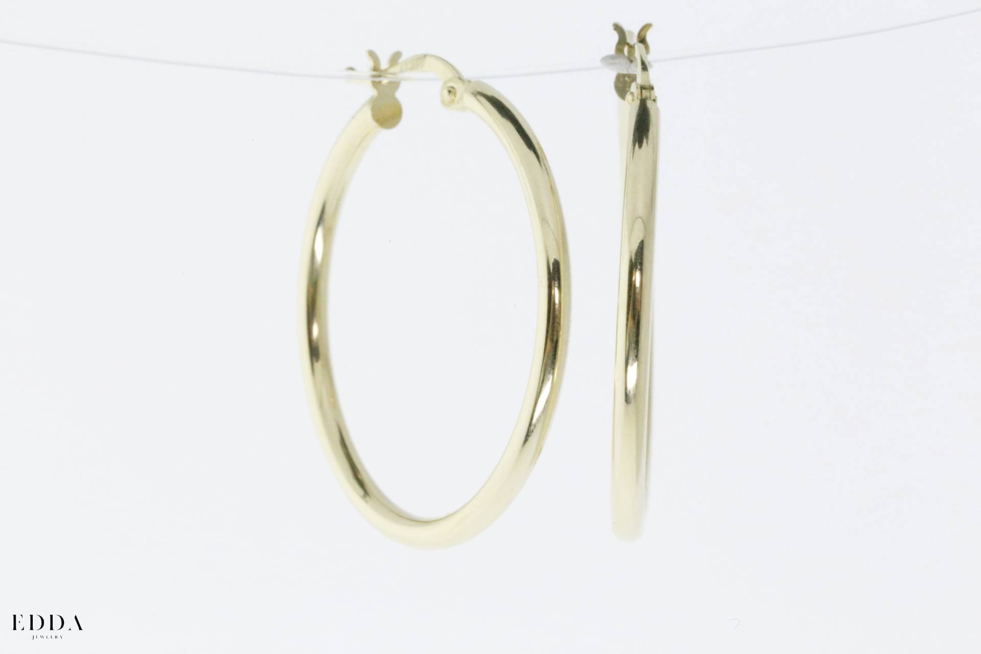 2mm X 30mm 14K Echt Gelbgold Classic Chunky Hoop Ohrringe, Leichte Minimalist Schmuck von EddaJewelryDesign