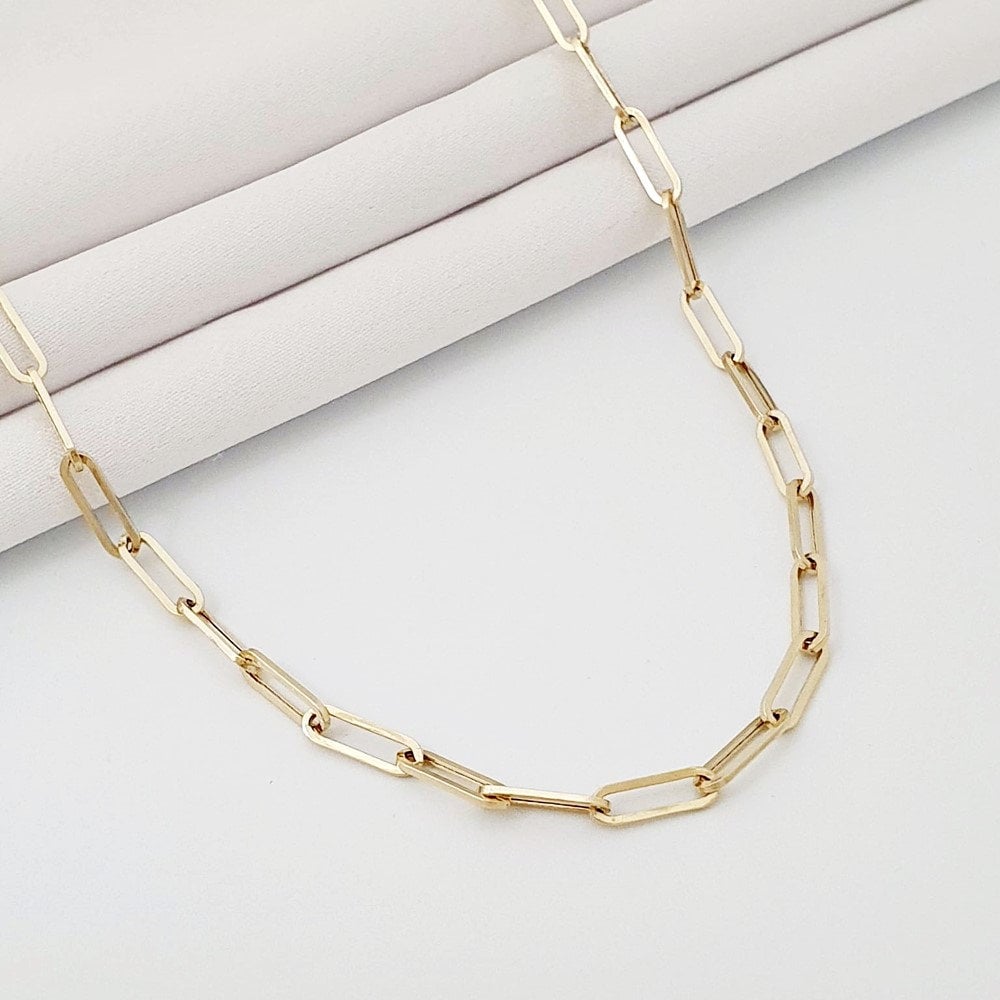 4, 3 Mm Solid Gold Büroklammer Kette Halskette 14K Gelb Gliederkette von EddaJewelryDesign