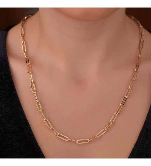 Solid Gold 5, 2 Mm Büroklammern Kette Halskette 14K Echt Büroklammer Gliederkette Halskette, Geschichtete Unisex von EddaJewelryDesign