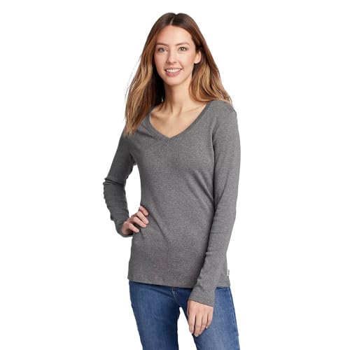 Eddie Bauer Damen Favorite Langarm V-Ausschnitt T-Shirt, Med HTR Grey, Klein von Eddie Bauer