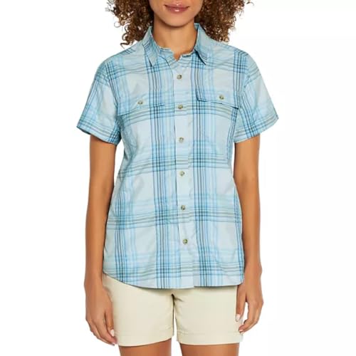 Eddie Bauer Damen Mountain Ripstop Kurzarm Shirt, Water Starling Plaid, XX-Large von Eddie Bauer