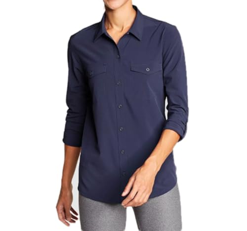 Eddie Bauer Departure Damen Stretch-Langarmshirt mit LSF 50, feuchtigkeitsableitend, Dunkelblau, XX-Large von Eddie Bauer