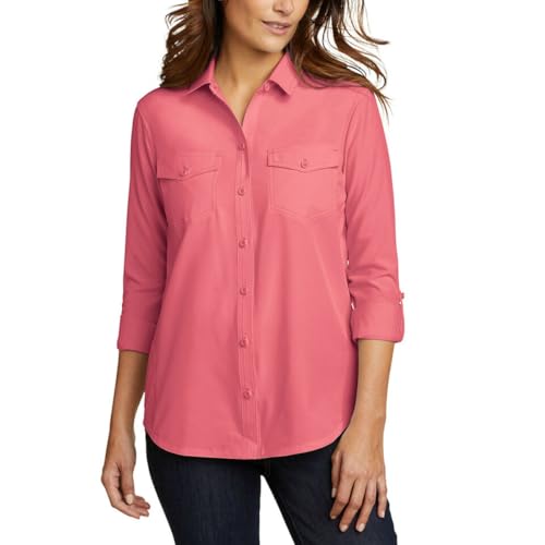 Eddie Bauer Departure Damen Stretch-Langarmshirt mit LSF 50, feuchtigkeitsableitend, Rot/Ausflug, einfarbig (Getaway Solids), XX-Large von Eddie Bauer