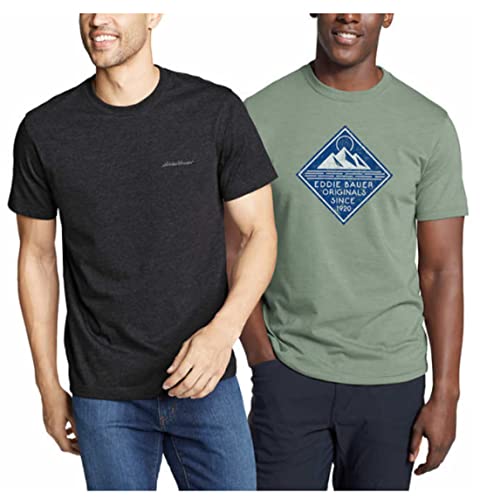 Eddie Bauer Herren 2er-Pack Graphic & Crew Kurzarm T-Shirts, Grau/Grün, Groß von Eddie Bauer