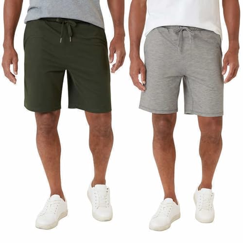 Eddie Bauer Herren Comfort Fit Lounge Shorts, 2er-Pack, Grau/Grün, S von Eddie Bauer