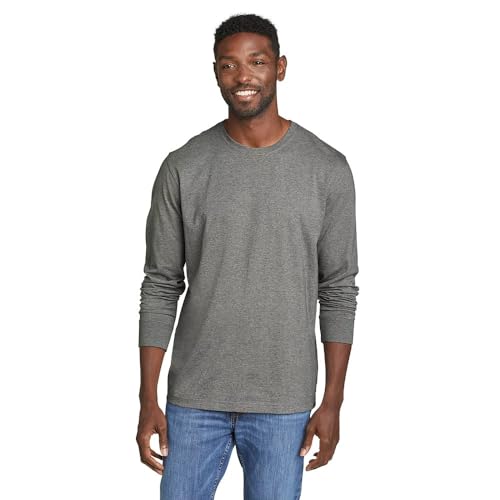 Eddie Bauer Herren Legend Wash 100% Baumwolle Langarm Classic T-Shirt, Med HTR Grey, Klein von Eddie Bauer