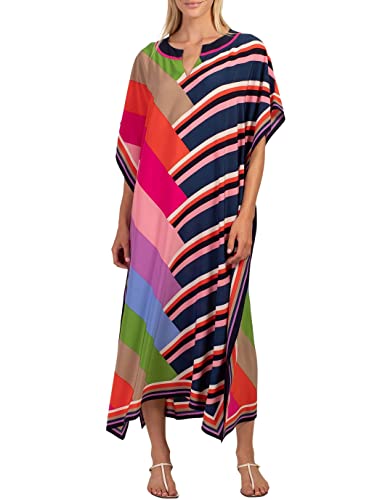 Eddoyee Damen-Bademode, lang, bedruckt, sexy, V-Ausschnitt, seitlich geteilt, Strand, Kaftan, Lounge-Kleider, Druck 13, Einheitsgröße von Eddoyee