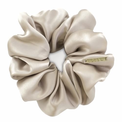 Edealiss silk Scrunchies, Haargummis aus 100% Seide, Zopfgummis, Pferdeschwanzhalter, Haarband aus Seide, Scrunchies mit starkem Halt für Frauen und Mädchen, Haarschmuck (Hell Beige) von Edealiss