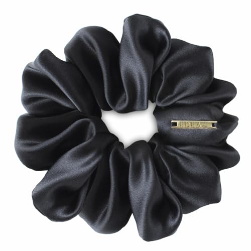 Edealiss silk Scrunchies, Haargummis aus 100% Seide, Zopfgummis, Pferdeschwanzhalter, Haarband aus Seide, Scrunchies mit starkem Halt für Frauen und Mädchen, Haarschmuck (Schwarz) von Edealiss
