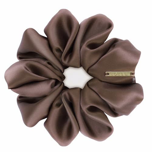 Edealiss silk Scrunchies, Haargummis aus 100% Seide, Zopfgummis, Pferdeschwanzhalter, Haarband aus Seide, Scrunchies mit starkem Halt für Frauen und Mädchen (Braun) von Edealiss