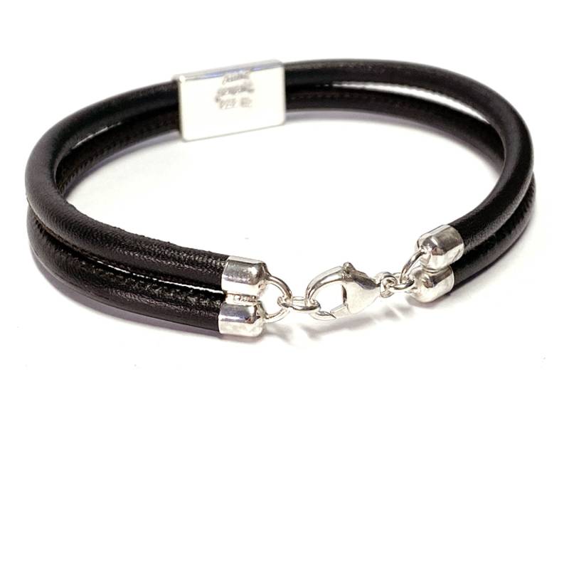 2Reihiges Lederarmband Mit Individualisierbaren Initialen Im Mittelteil 925/ - Sterling Silber Matt 20 cm von EdelSchmiede925
