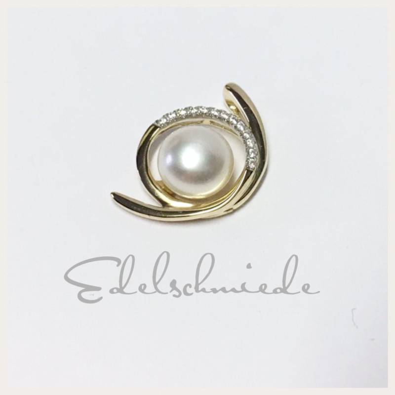 Anhänger 333 Gelbgold Mit Zirkonia Und Echter Perle von EdelSchmiede925