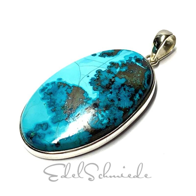 Anhänger 925 Silber Chrysokoll Cabochon Kettenanhänger Einzelstück von EdelSchmiede925